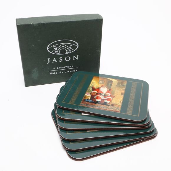 Nostalgic Santa Claus Christmas Coasters & Box by Jason New Zealand Set of 6 - Picture 1 of 7